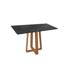 Imagem de Mesa p/ Cozinha Elma Madeira Maciça c/ Tampo Madeirado c/ Vidro 80x120cm Carvalho/Preto fosco/Vidro preto - Kappesberg