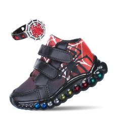Imagem de Tênis do Arannha Calçado Botinha com Luz de Led Pisca Infantil Masculino Meninos Preto Vermelho