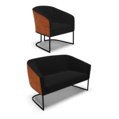 Imagem de Namoradeira E Poltrona Industrial Preto Stella Noz/linho D03
