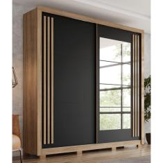 Imagem de Guarda Roupa casal 2 portas de correr com Espelho Henn Flex - Jequetiba/Preto