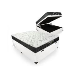 Imagem de Cama Box Baú casal 138 Tecido Sintético Branco Com Colchão com Molas - Prodormir Sleep Black - Probel 63x138x188