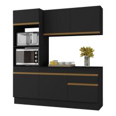 Imagem de Armário De Cozinha Compacta 3 Peças Com Rodapé Mp2177 Made Multimóveis Preto/dourado Preto/dourado