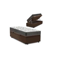Imagem de Cama Box Baú Solteiro Conforto Sintético Marrom + Colchão Solteiro Conforto Espuma D33 Com eps 14x88x188