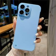 Imagem de Capa de telefone ultrafina sem moldura para PC rígido fosco de cor sólida para iPhone 11 12 13 14 Pro Max Plus capa de proteção de câmera de vidro, azul, para iPhone 12