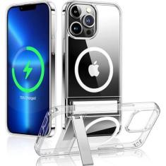 Imagem de Capa de telefone magnética transparente para iPhone 15 14 Pro Max 13 12 11 Mini com suporte de metal para capa traseira de carregamento sem fio, transparente, para iphone 15Promax