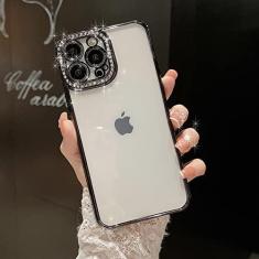 Imagem de Capa Diamond para iPhone 13 Pro Max 12 11 Pro Xs Max Xr 7 8 14 Plus Electroplate Silicone Transparente Soft Back Cover, Preto, Para iPhone XR