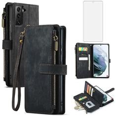 Imagem de Asuwish Capa de telefone para Samsung Galaxy S21 Plus Glaxay S21+ 5G capa carteira e protetor de tela de vidro temperado flip porta-cartões acessórios para celular Gaxaly S21+5G S21plus 21S + S 21 21+