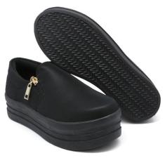 Imagem de Tênis Slip On Liso Feminino Com Zíper Lateral Sola Borracha Alta Flat