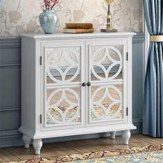 Imagem de Armário de armazenamento para casa de fazenda, armário de armazenamento de destaque, aparador buffet de madeira com 2 portas decorativas e prateleira ajustável para cozinha, escritório, quarto,
