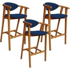 Imagem de Kit 03 Banquetas Alta Cozinha Bancada Bar Sala de Jantar Fixa Cecília 