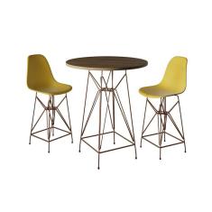 Imagem de Jogo Mesa Bistrô Eames Tampo Amêndoa 60Cm 2 Banquetas Amarela Base Ferro Cobre - Cor: Amendoa