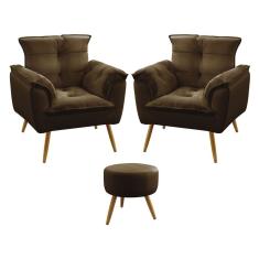 Imagem de Kit 2 Poltronas Beta e Puff Solar Sued Marrom Aradecor
