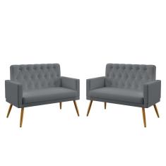 Imagem de Kit 2 Poltronas Namoradeiras Decorativas Vega Com Rodapé E Botões Capitonê Suede  Aradecor