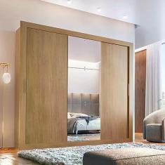 Imagem de Guarda Roupa Casal com Espelho 3 Portas de Correr Alice Luxo Siena Moveis Imbuia