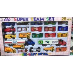 Imagem de Kit Coleção Carrinhos 25 Pçs  Caminhões E Carretas Brinquedo. - Dm Toy