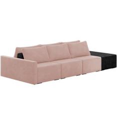 Imagem de Sofá Ilha Modular Para Sala 312cm Com Puff Dublin K01 Veludo Rosê E Si