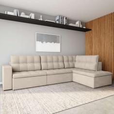 Imagem de Sofá 4 Lugares Macon com Chaise Direito Veludo Marfim - Mobly