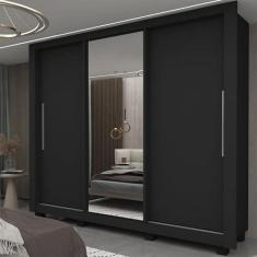 Imagem de Guarda-roupa Casal 3 Portas 1 Porta Espelhada com Pés Milão Yescasa Preto