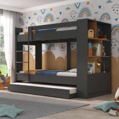 Imagem de Treliche Infantil/Juvenil Com Estante 2 Portas 6 Nichos Oliver Grafite