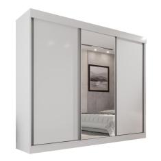 Imagem de Guarda Roupa Casal 100% Mdf 3 Portas De Correr 6 Gavetas Com Espelho Central Fênix Neve