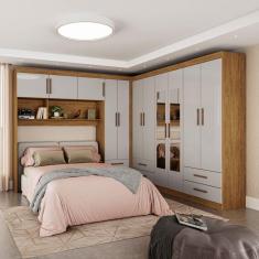 Imagem de Guarda-Roupa Casal Modulado Hércules 11 Portas 6 Gavetas com Espelho Cinamomo/Off White - Carioca Móveis