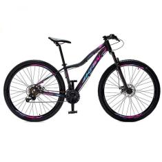 Imagem de Bicicleta Aro 29 Krw Alumínio Shimano 24 Vel Freio A Disco Suspensão S4 15.5 Preto-Rosa E Azul
