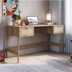 Imagem de Escrivaninha oslo 2 gavetas palhinha base madeira mdf hanover - artesa