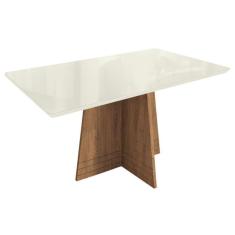 Imagem de Mesa de Sala Jantar Lótus c/ Tampo Madeirado c/ Vidro 160x90cm Freijó/Off White - Kappesberg