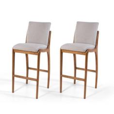 Imagem de Conjunto 2 Banquetas Altas com Encosto Estofadas em Madeira Maciça Gar