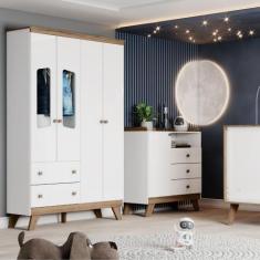 Imagem de Quarto de Bebê com Guarda Roupa 4 Portas e Cômoda 3 Gavetas Lola Henn,