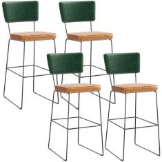 Imagem de Kit 4 Banquetas Altas Cozinha Sala Jantar Allana L02 Facto Verde Musgo Couríssimo Whisky - Lyam Decor
