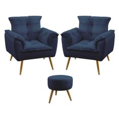 Imagem de Kit 2 Poltronas Opala e Puff Solar Sued  Marinho Aradecor