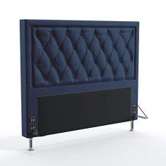 Imagem de Cabeceira Estofada Decorativa Para Cama Box Centaurus 195 Para Cama King Suede  Marinho Aradecor
