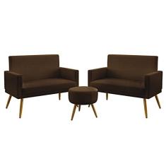 Imagem de Kit 2 Poltronas Namoradeiras Decorativas Vega Com Rodapé e Puff Solar Suede Marrom Aradecor