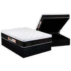 Imagem de Cama Box Baú Casal: Colchão Espuma Castor D45 Black e White Air Euro Pillow + Base crc Suede Black(138x188)