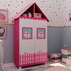 Imagem de Guarda Roupa Infantil Casinha Com Pés Gelius Móveis Pink Ploc/branco Acetinado