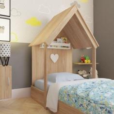Imagem de Cama Infantil 1 Prateleira Casinha Bramov Móveis Carvalho Marrom