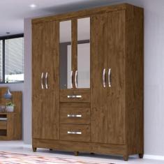 Imagem de Guarda Roupa 6 Portas Hugh Castanho Wood com Espelho