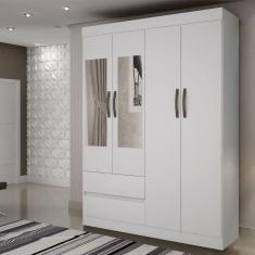 Imagem de Guarda Roupa Solteiro com Espelho 4 Portas 2 Gavetas New Porto Sallêto Móveis - Branco