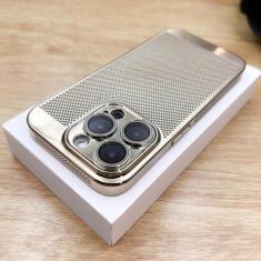 Imagem de Capa de resfriamento de malha de dissipação de calor respirável revestida para iPhone 15 14 13 12 11 Pro Max Plus Capa rígida ultrafina para PC, dourada, para iPhone 12 Pro