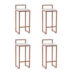 Imagem de Kit 4 Banquetas Altas Industriais Em Aço Dori Cobre Assento Suede Branco - Preto