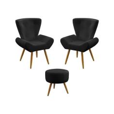 Imagem de Kit 2 Poltronas Decorativas Polaris e Puff Solar Suede  Aradecor