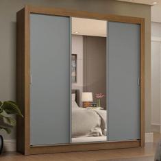 Imagem de Guarda-roupa Casal 3 Portas de Correr com Espelho 4 Gavetas Rustic/cinza Sublime Plus Madesa