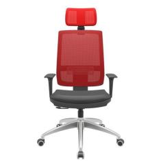 Imagem de Cadeira Office Brizza Tela Vermelha Com Encosto Assento Vinil Preto Re