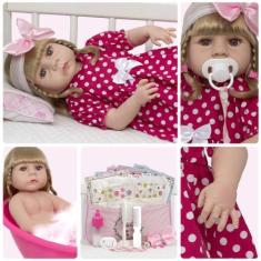 Imagem de Bebe Reborn Menina Gatinha Loira Vestido De Bolinha Completa - Cegonha