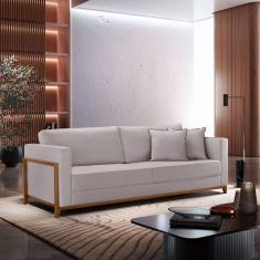 Imagem de Sofá 3 Lugares Fixo Paris Linho para Sala de Estar Cinza