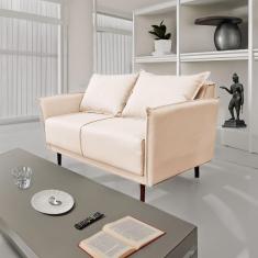 Imagem de Sofá 2 Lugares Veludo Bege Pietro Base em Madeira Maciça