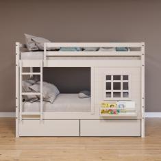 Imagem de Beliche Infantil com Janela e Gavetas Madeira Maciça Branco Housin
