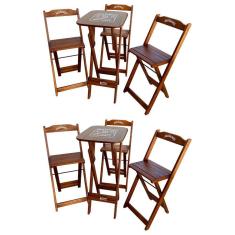 Imagem de Kit 2 Conjuntos Bistrô Mesa Com 3 Banquetas Dobráveis De Madeira Personalizada Jack - Imbuia Marrom
