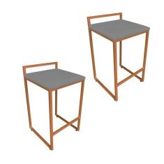 Imagem de Conjunto 02 Banqueta Alta Industrial Pietra Suede Base Cobre